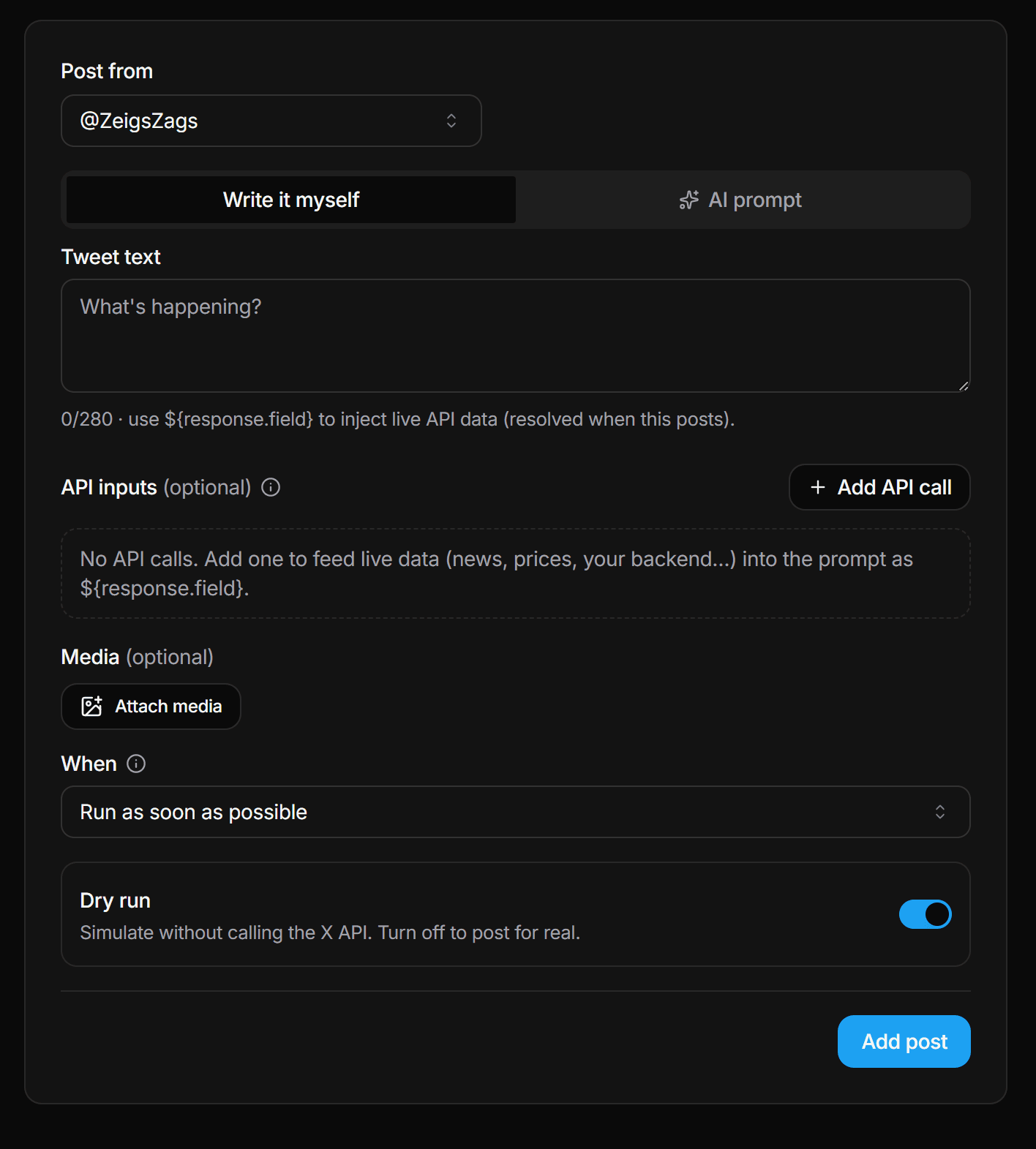 Compose — AI prompt mode with scheduling options